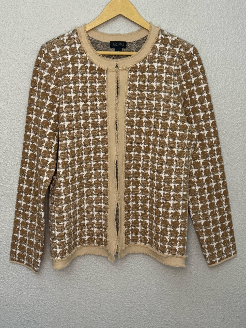 Carlisle Camel & White Tweed Cardigan Sweater Size Large